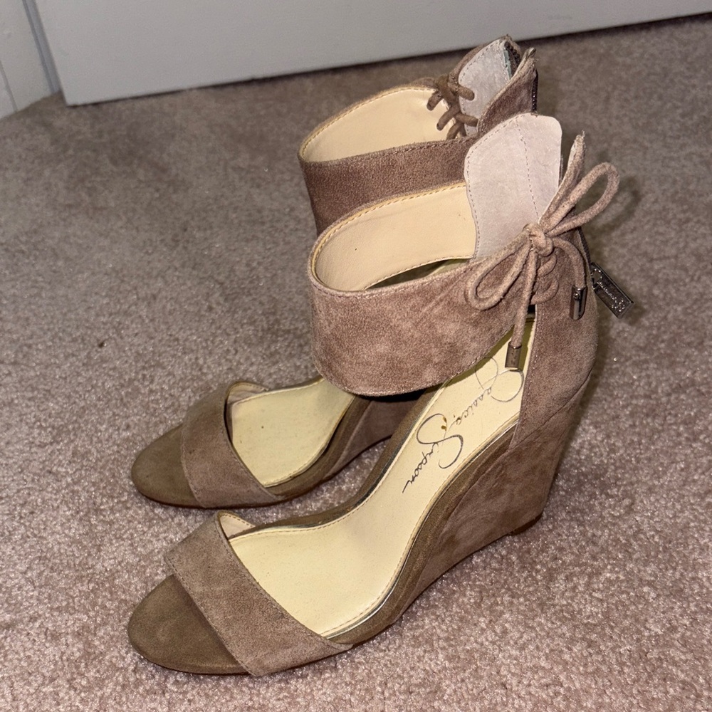 Jessica Simpson Brown Suede Wedge Sandals